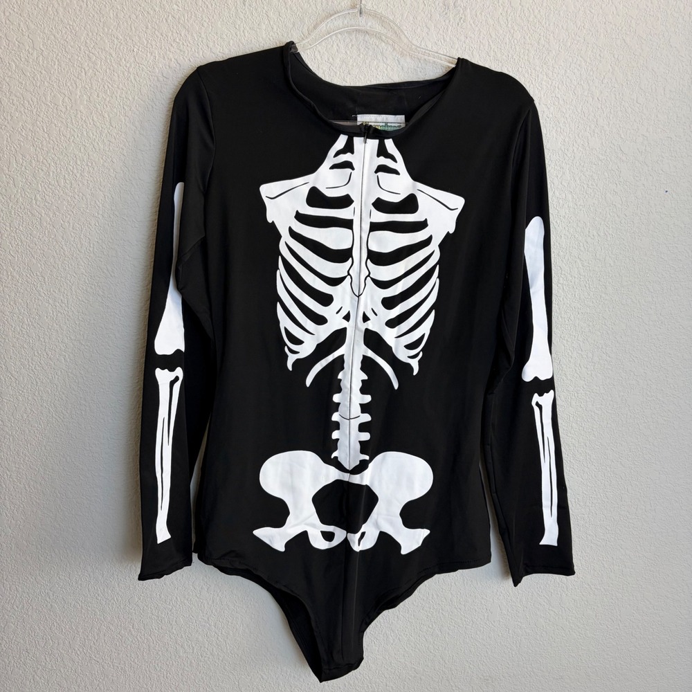 Tipsy Elves Womens Skeleton Bodysuit Long Sleeve Halloween Costume Black Large